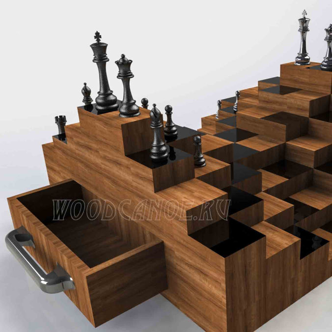 Шахматы из дерева ступенями